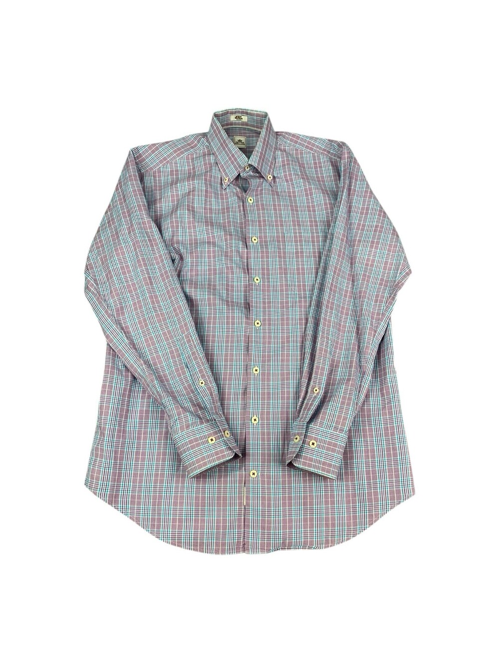 Peter Millar Long Sleeve Button Down Shirt, Purple Plaid, Men's Size Medium